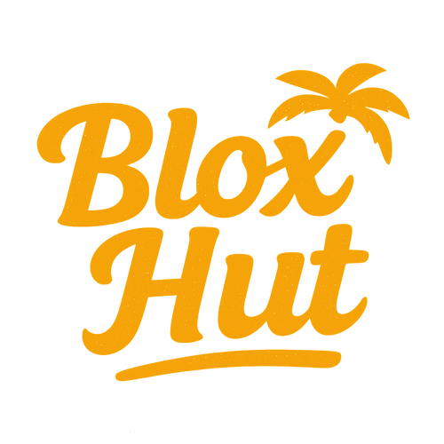 Logo of Blox Hut with a palm tree on a white background